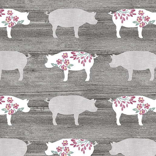 Benartex Chalk Barn 1632215B Pretty Pigs