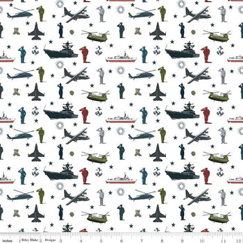 Riley Blake Coming Home C14420   Armed Forces Main White