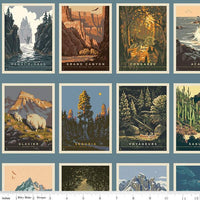 Riley Blake Legends of The National Park Postcards Blue