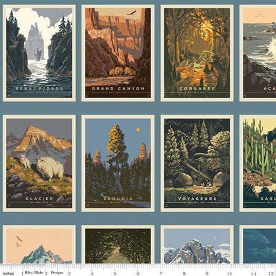 Riley Blake Legends of The National Park Postcards Blue