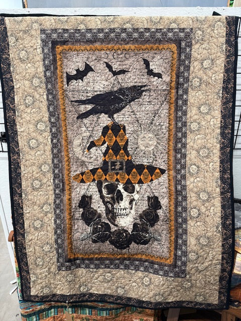 Skull & Roses Quilt – Handmade Gothic Throw | 42" x 62"
