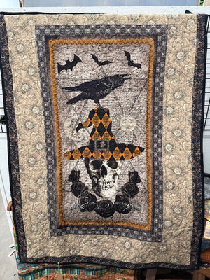 Skull & Roses Quilt – Deja Boo Fabric Collection – Handmade Gothic Throw | 42