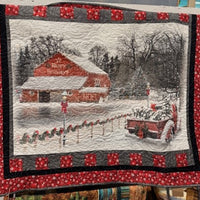 Red Barn Christmas Quilt – Handmade Holiday Throw | 51” x 46”
