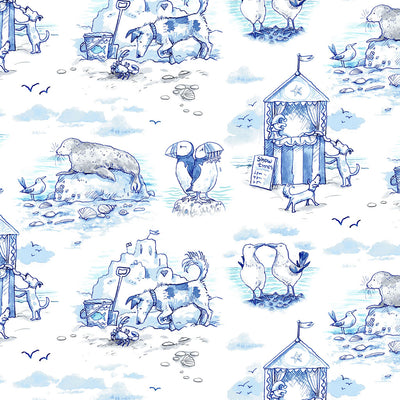 Clothworks Sandy Toes Y4044-90 Scenic Toile Blue