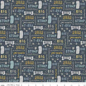 Flannel Fossil Rim Words Navy Fabric F7144-NAVY By Riley Blake Design