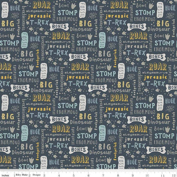 Flannel Fossil Rim Words Navy Fabric F7144-NAVY By Riley Blake Design