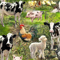 Timeless Treasures Farm Life C8336-MLT Multi Cows, Chickens & Roosters