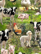 Timeless Treasures Farm Life C8336-MLT Multi Cows, Chickens & Roosters